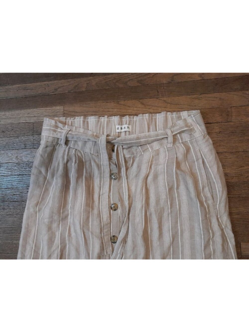 Womens Linen Blend Skirt Casual Beach Vacation Striped Tan White  Pockets Large - Picture 3 of 7